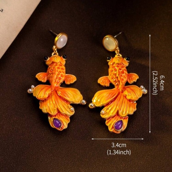 Statement Goldfish Earrings – Hand-Painted Enamel & Pearl Detail - Picture 9 of 10